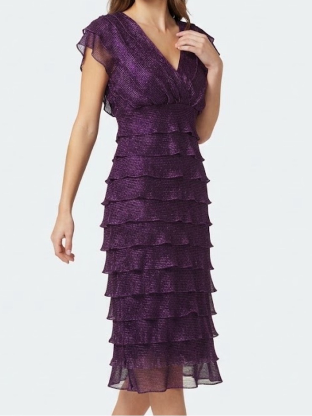 Max Studio Women’s Purple Tiered V-Neck Women’s Dress Size Medium